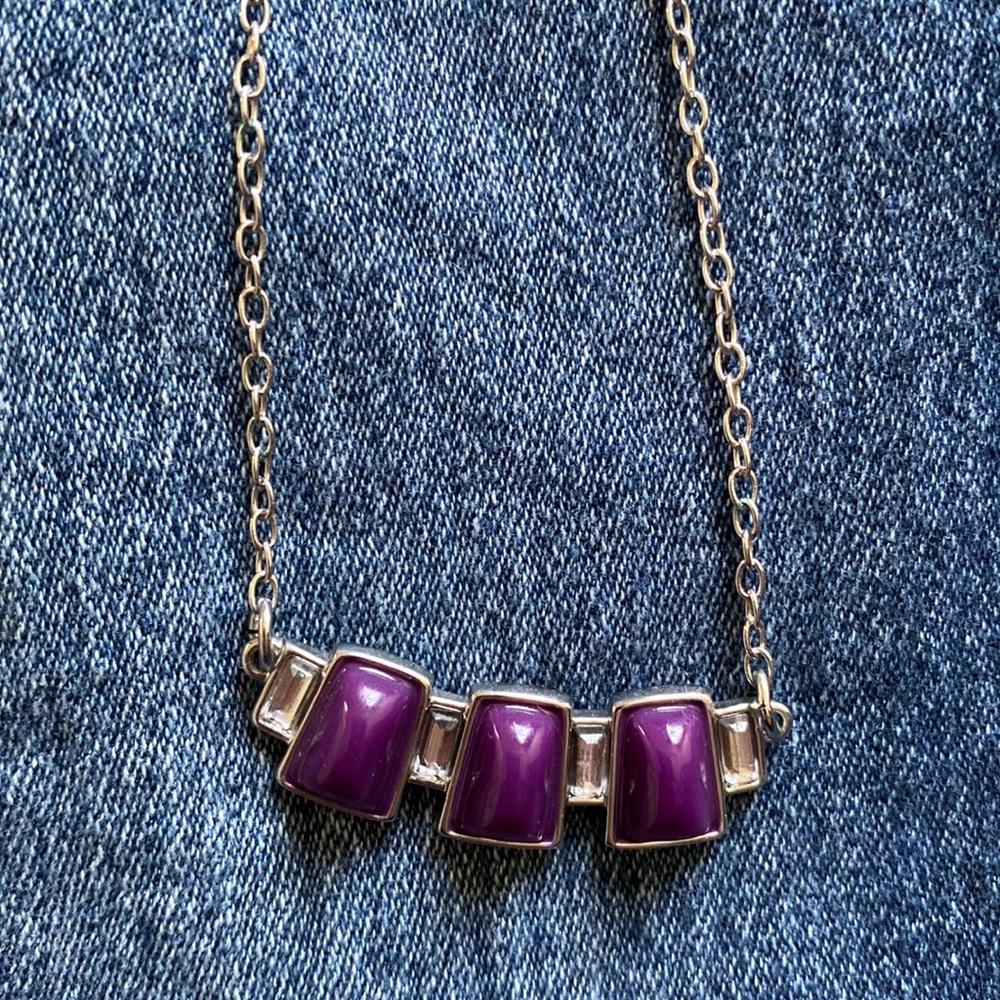 Lia Sophia Necklace: Purple and clear stones: Short - Medium Length Chain